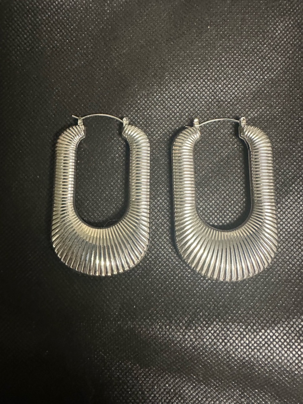 Silver Textured Oval Hoop Earrings - Women Jewelry